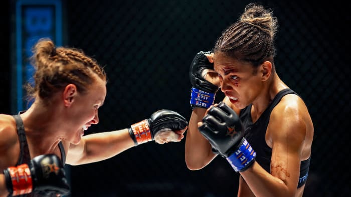 Berry’s character, Jackie (right), finds a rival in Lady Killer, played by real-life UFC fighter Shevchenko.